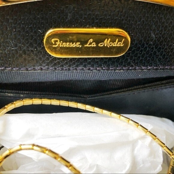 60s- 70s Finesse La Model Snakeskin Navy Blue Clutch Shoulder Bag Gold Hardware - Picture 10 of 15